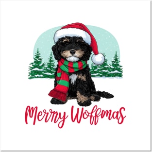 Black cavapoo maltipoo christmas dog Posters and Art